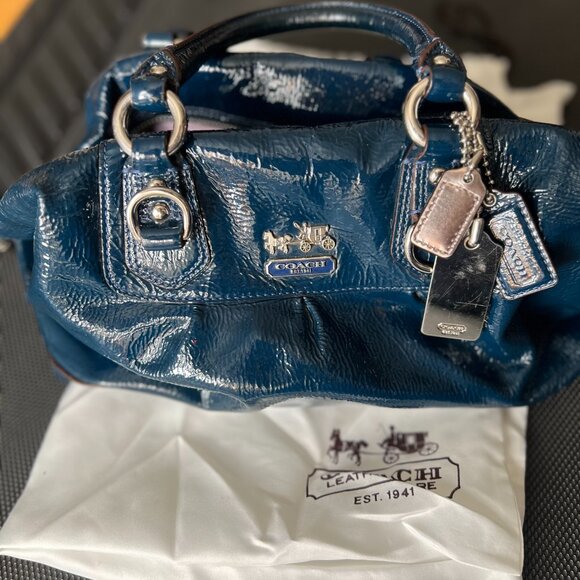 Coach Patent Leather Navy Blue Satchel - Picture 3 of 4